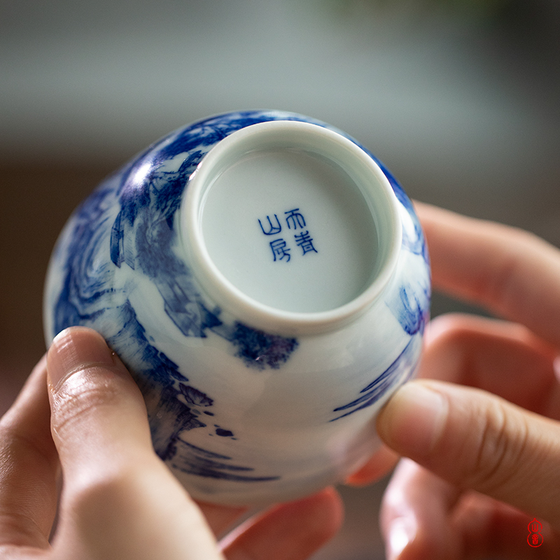 Day green room blue red cliff meditate on the CPU of jingdezhen ceramic hand - made kung fu tea cup single CPU