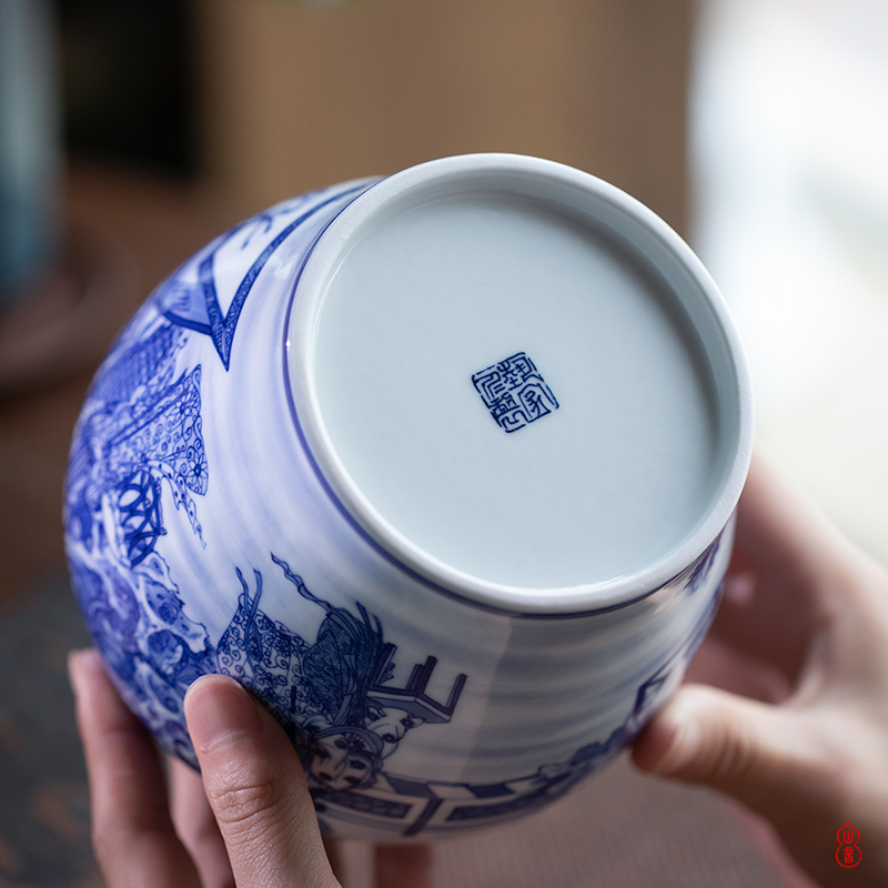Art home benevolence ten beautiful blue and white double sealing ceramic tea pot lid caddy fixings jingdezhen blue and white porcelain