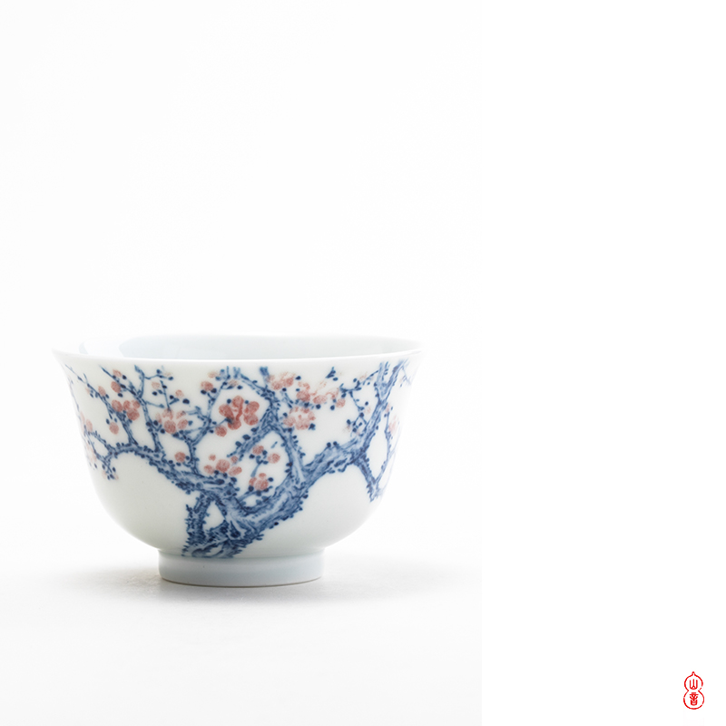 Blue and white jade hidden mountain room youligong hue of jingdezhen checking ceramic cups master cup kung fu tea set