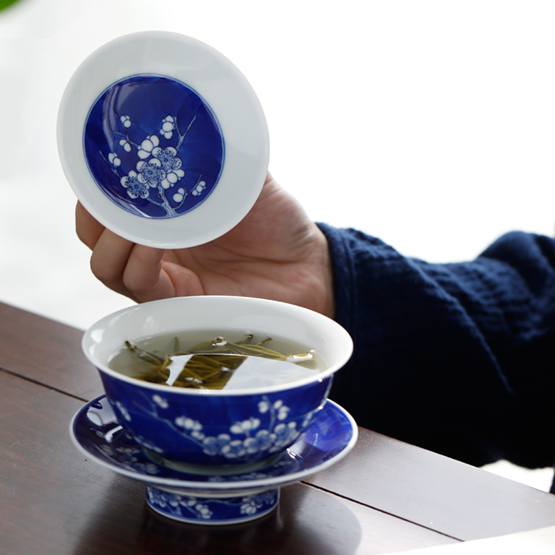 Ice may pure manual tureen large cups hand - made blue porcelain of jingdezhen ceramic tea set three tureen