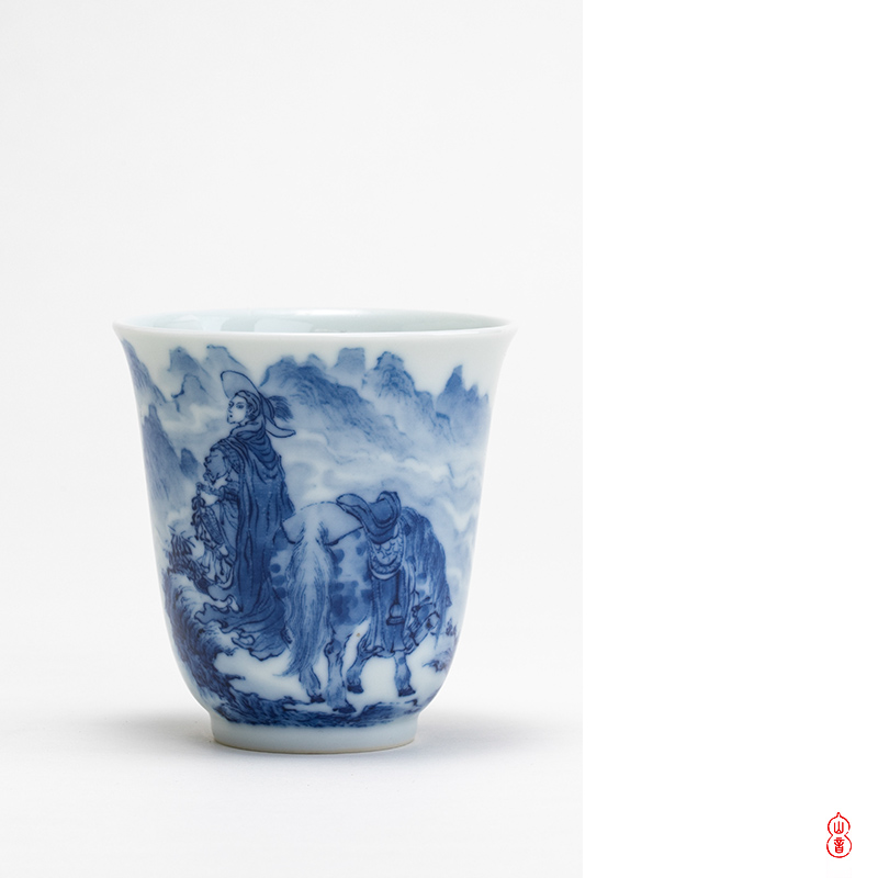 Xiao hua mu LAN fragrance - smelling cup bamboo up jingdezhen blue and white master cup kung fu tea set a single hand - made of ceramic cups