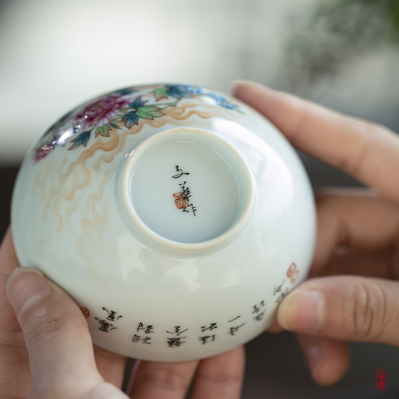 Wen - hua liu alum red chicken & other; Peony riches and honour figure & other; A cup of jingdezhen ceramic cups high - end checking master CPU