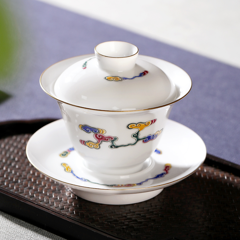 Colored enamel handpainted xiangyun tureen tea sweet pure manual craft thin body porcelain bowl with jingdezhen ceramic tea set