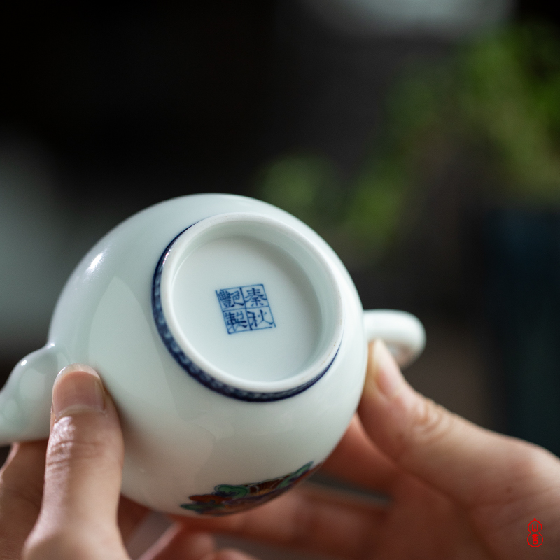 Qin Qiuyan color paint double ji peony pattern maker 200 ml of jingdezhen ceramic teapot single pot of the teapot