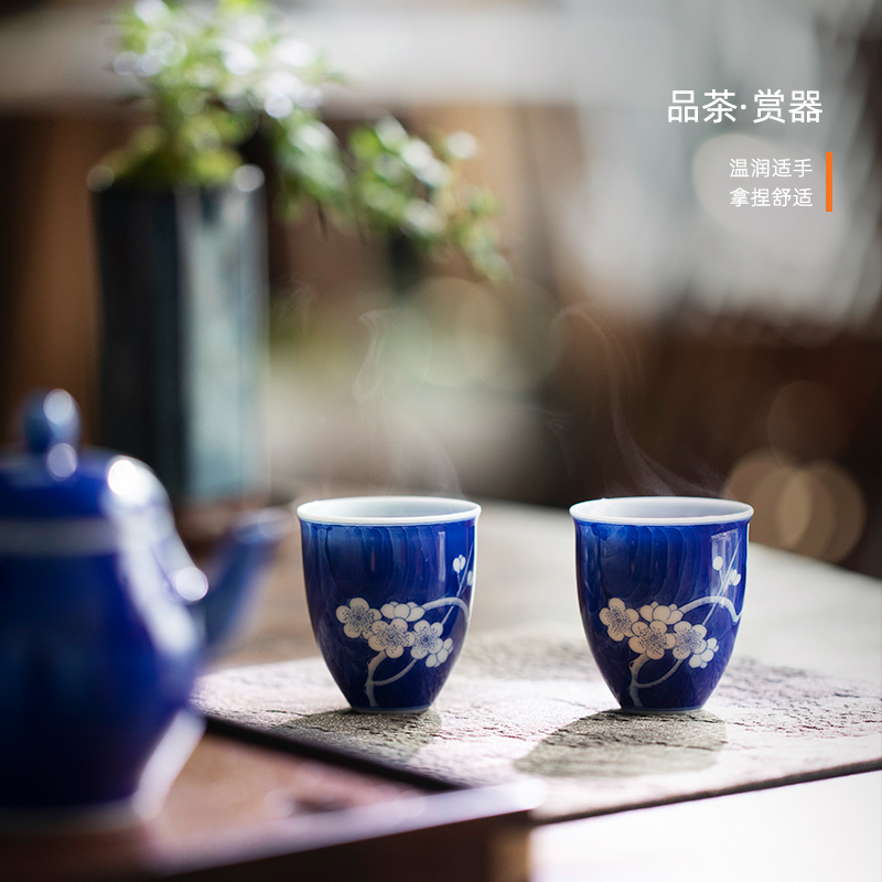 Mountain sound jingdezhen blue and white ice pure manual MeiShu waist cup master cup single CPU personal special bowl tea cups