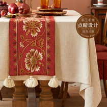 Plant Love Monet Red Streaming Su Embroidered Table Flag Chinese Wedding TV Cabinet Table Cloth Red Trim Cloth Custom Design