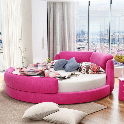 布艺大圆床双人公主小户型圆形可拆洗情侣欧式主卧室简约现代婚床_7折