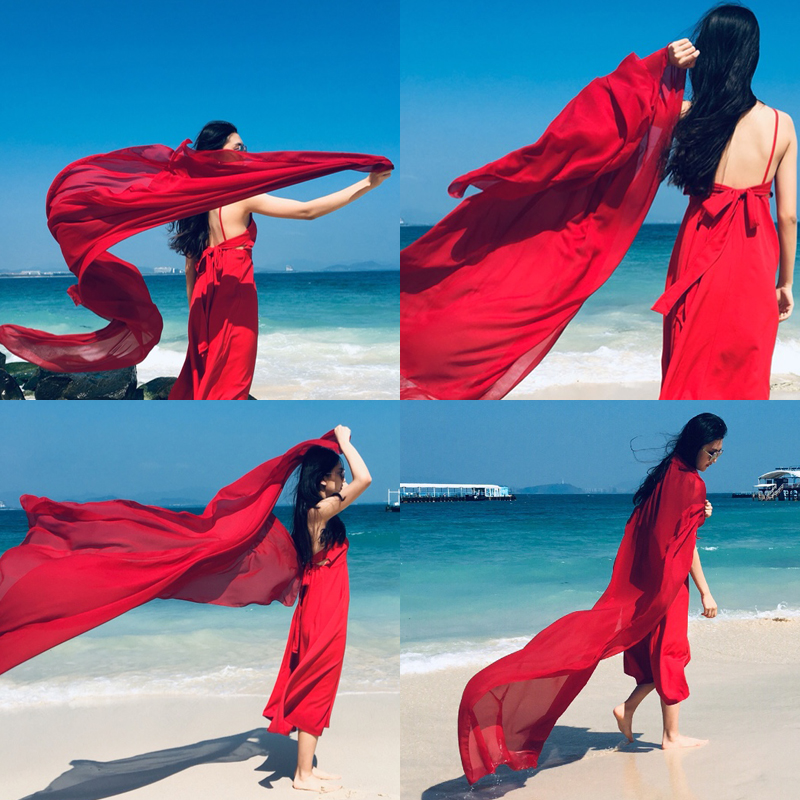 Silk scarves Korean version oversized scarf thin section Qinghai Lake yarn towel large red long stretch beach towels with beach towels and sunscreen shawl-Taobao