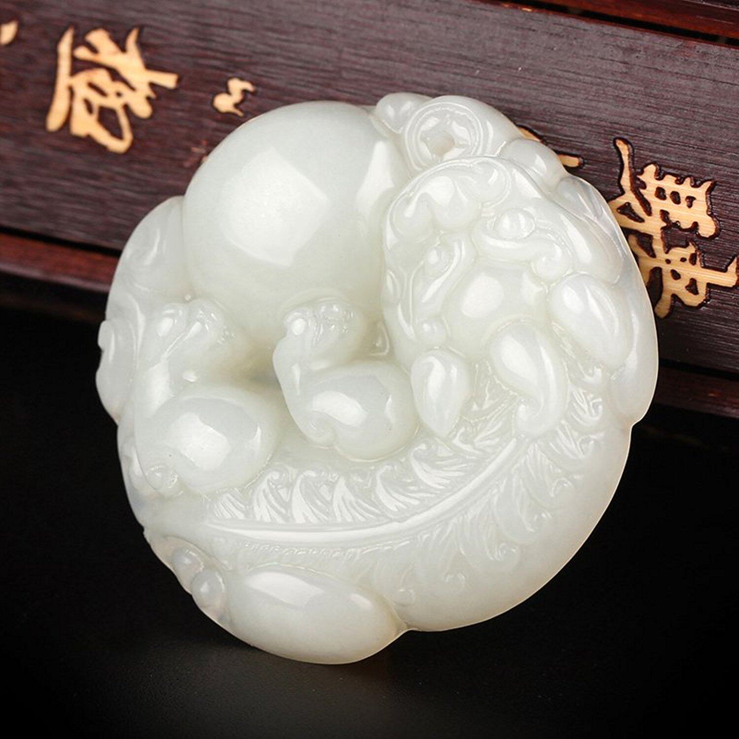 新疆和田羊脂级正品白玉貔貅玉牌和田玉吊坠男项链玉貔貅挂件