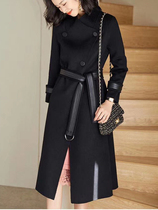 100 Full wool double-sided cashmere coat counter collarless woolen coat women high-end sense Hepburn style