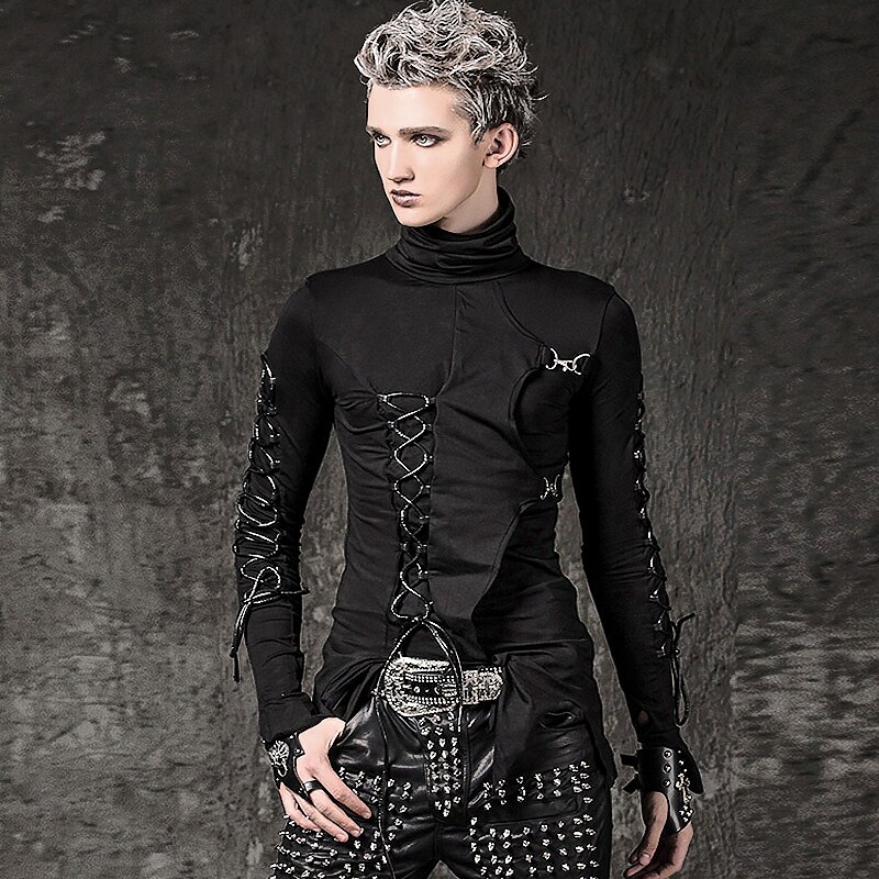 男士朋克摇滚修身长袖t恤 舞台夜场歌手t男青年原宿风潮男b2