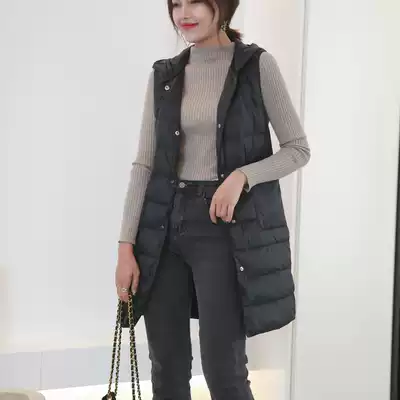 Autumn and winter new Korean slim-fit hooded sleeveless down jacket women's medium and long version of the small winter jacket women