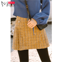 Corduroy skirt womens autumn 2019 new high-waisted chic short skirt retro Hong Kong taste wild a-word plaid skirt