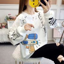 Big Code Womens Fat Mm Sweatshirt Loose Korean version 2021 New autumn clothing blouses with lean foreign pistachio