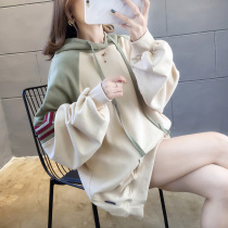 Big code womens clothing with loose Korean version Spring and autumn clothes 2021 New foreign air display slim fat mm Belly Blouse
