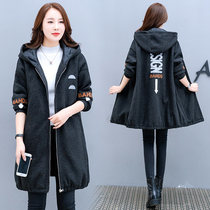 Large size coat womens fat mm long loose 2021 autumn and winter clothes New 200kg Foreign Air reduced age coat tide