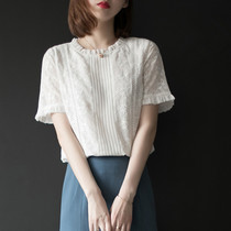 Snowspun short sleeve T-shirt woman 2022 Summer new loose Korean version Temperament Lace Gown cashiolian blouse