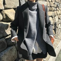 Gray blazer female Korean autumn and winter 2021 new leisure English style long wool small suit