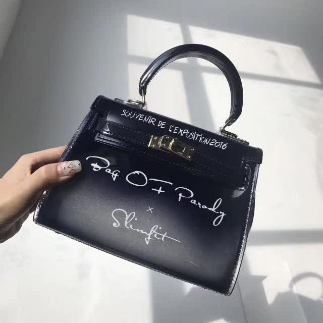 愛馬仕限量版鉑金包價格 香港Bag Of Parody正品限量塗鴉kelly透明果凍包鉑金包迷你手提包 愛馬仕限量包