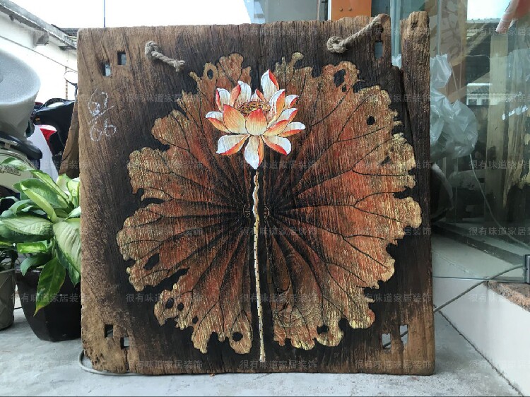 复古手绘木板画禅意画风化木挂画樟木壁画中式会所酒店茶馆装饰画