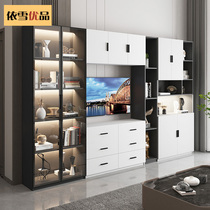 Living room glass light with TV cabinet Modern simple small apartment combination wall cabinet wall hanging cabinet multi-function can be customized