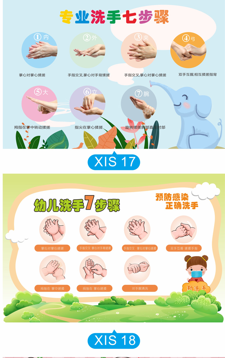 七步洗手法亚克力医院诊所七部法步骤图贴纸幼儿园儿童学校六步防