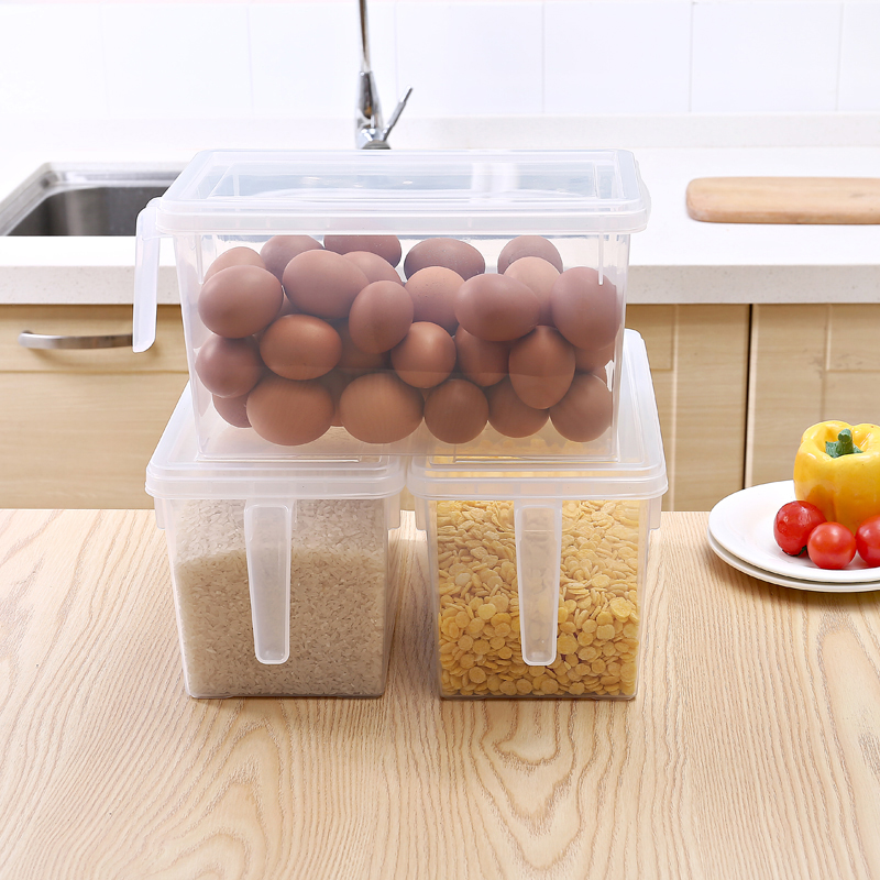 洪客冰箱食物收纳盒储物箱塑料密封带手柄长方形透明储物盒3个装产品展示图3
