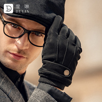 Dulin new winter mens gloves leather warm driving riding gloves plus velvet padded Joker ski locomotive