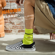Newnay mens pure cotton socks Deodorant Suction sweat Antibacterial spring mid-barrel Japanese-based retro embroidered coarse line spring and summer stockings