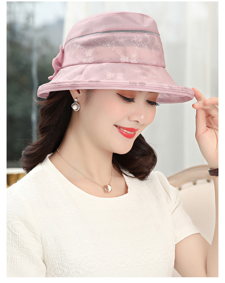 中老年帽子女夏天遮阳帽可折叠真丝防晒太阳帽中年妈妈大沿沙滩帽