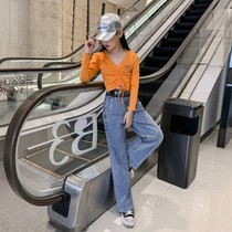 girl's spring and autumn korean style spring and autumn 2022 fashionable long sleeve denim wide leg pants two-piece set