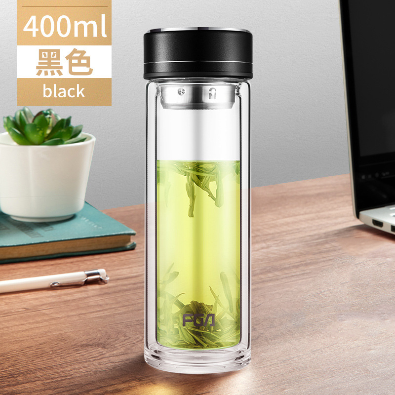fuguang fga double-layer glass men and women business large-capacity tea cup with lid portable transparent water cup customization