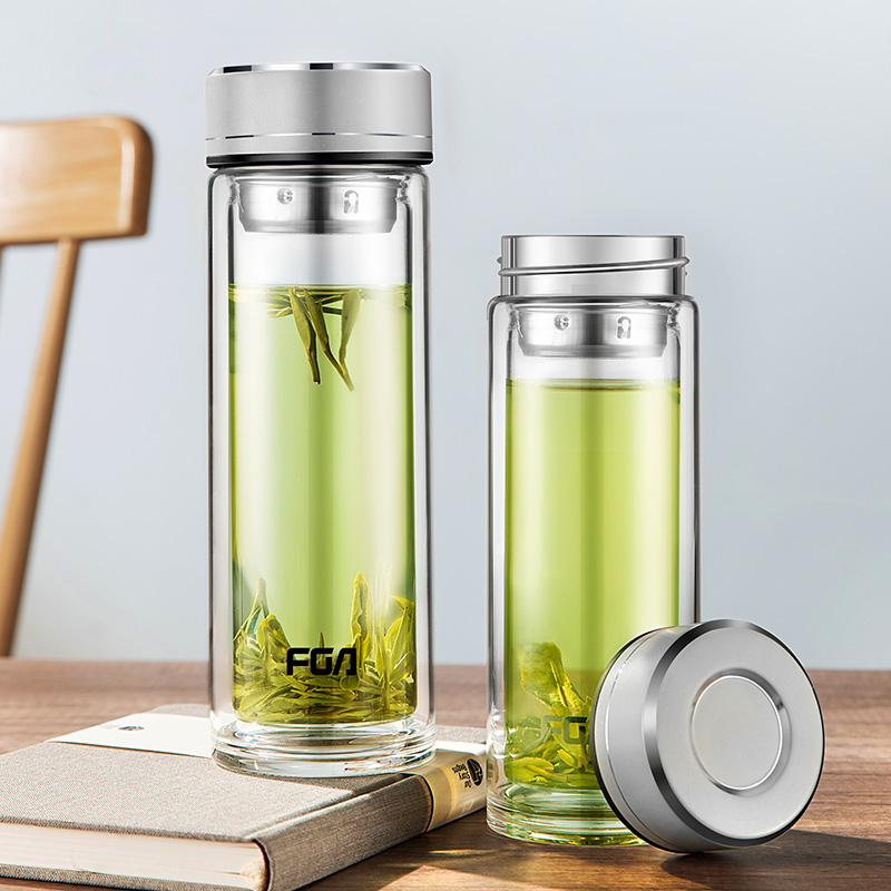 fuguang fga double-layer glass men and women business large-capacity tea cup with lid portable transparent water cup customization