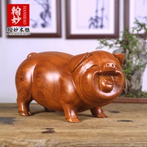 Flower pear wood carving lucky pig ornaments solid wood twelve zodiac animal home living room meaning decorative mahogany craft gift
