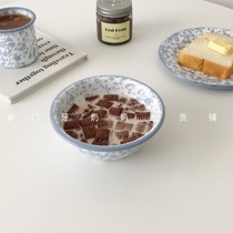 Door Tooth South Korea Blogger Hominin Baby Blue Enamel Splash Salad Wheat Flakes Breakfast Bowl Flat Enamel Cup Spoon