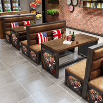 Bar Table And Chairs Combine Duo West Restaurant Trio 6KTV Clear L Type Restaurant Retro Industrial Wind cassette sofa