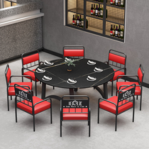Table Barbecue Hotel Retro Themed Rectangular Snack Fire Pot Shop Noodle Restaurant Snack Chairs Combined Business Roundtable