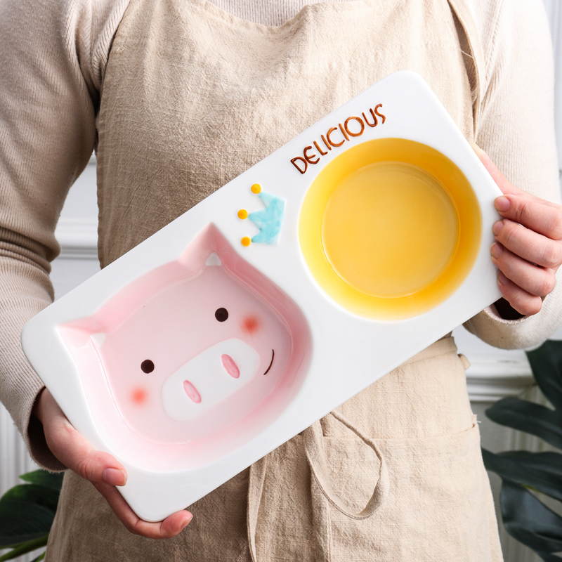 Express cartoon pig ceramic dishes suit children points household breakfast tray was mercifully rainbow such to use glass salad bowl