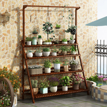 Flower shelf living room floor-to-ceiling balcony plant rack Net red wooden fleshy stepped green potted shelf