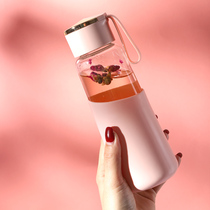 Home portable glass water Cup girl simple fresh forest Net red ins Wind Korea cute transparent water bottle