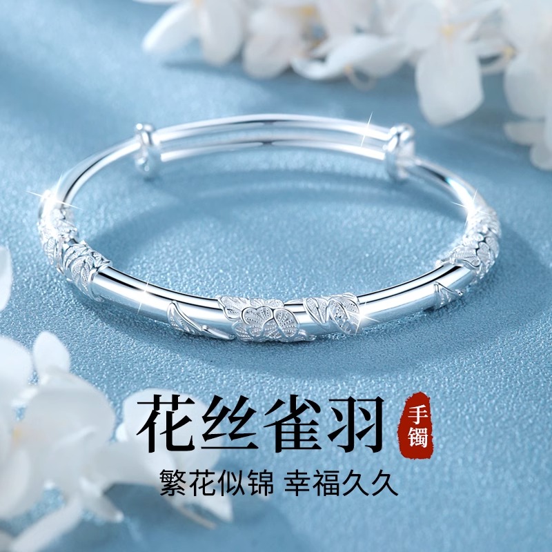 Silver bracelet woman 9999 pure silver young with superior light lavish small crowdsourced refined foot silver bracelet for birthday gift to girlfriend-Taobao