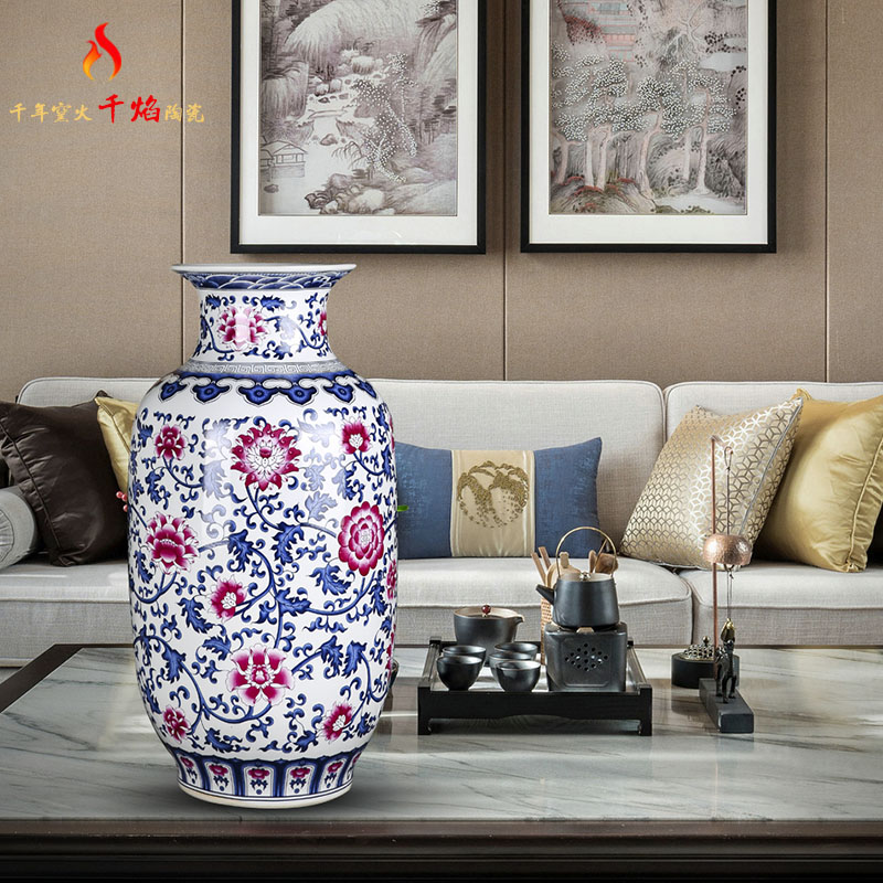 Jingdezhen blue and white porcelain vase archaize bucket colors lotus flower idea gourd bottle arranging flowers sitting room Chinese ancient frame furnishing articles