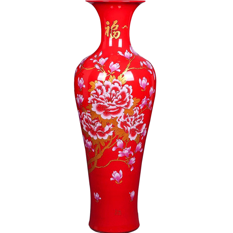 Jingdezhen ceramics of large vases, Chinese red, blue and yellow peony hotel sitting room adornment that occupy the home furnishing articles