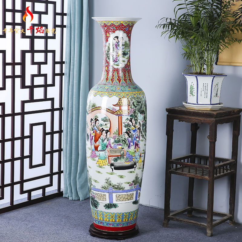 Jingdezhen ceramics large ground vase high - grade hand - made pastel jinling twelve women sitting room home furnishing articles