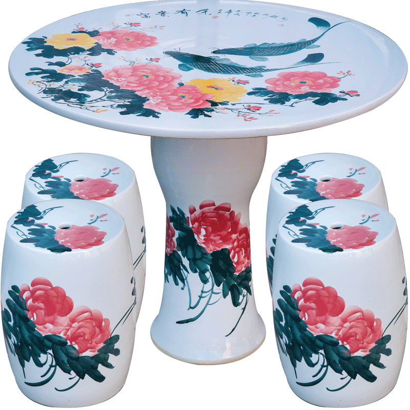 Jingdezhen ceramic table who suit round is suing courtyard garden chairs hand - made well - off peony fish