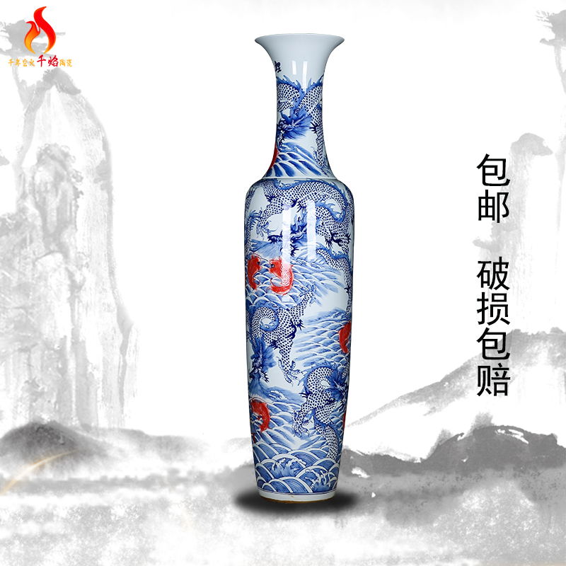 Porcelain of jingdezhen ceramics, Kowloon 18 large carp landing big vase sitting room hotel opening gifts company