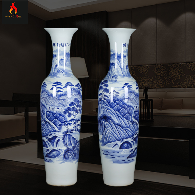 Thousands of flame jingdezhen ceramics of large blue and white landscape has a long history in the hand is blue and white porcelain vase splendid future