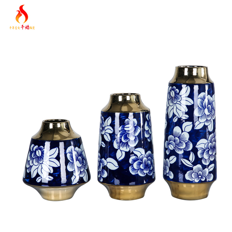 Mesa of jingdezhen ceramic vases, light blue and white peony key-2 luxury furnishing articles of dry flower arrangement sitting room adornment ornament European style