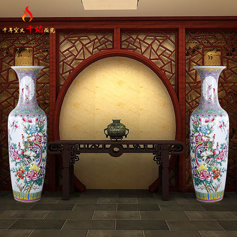 Jingdezhen ceramics landing large vases, hand - made phoenix peony Chinese penjing decoration as living room furniture