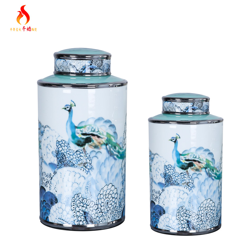 Jingdezhen ceramic vases, flower implement of new Chinese style piggy bank decoration sugar peacock sitting room porch creative soft furnishing articles